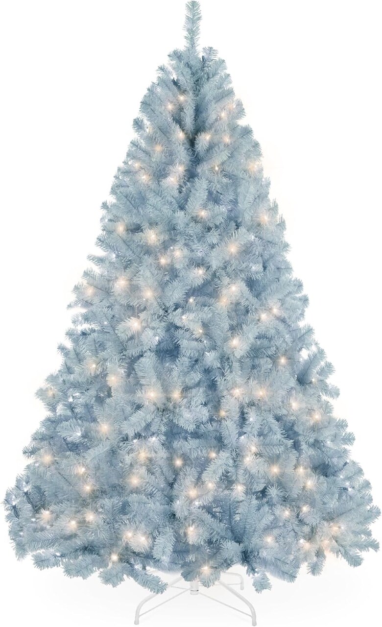 Artificial Christmas Tree Hinged Pine with 250 Lights, 1,000 Tips & Foldable Base Pre-Lit Outdoor Holiday Decor